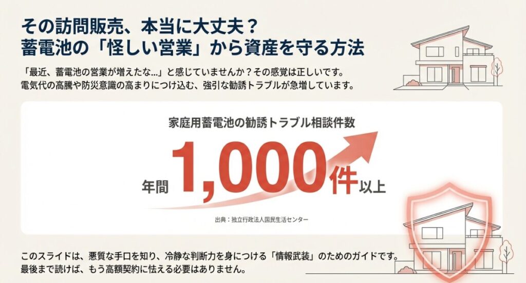 年間1,000件以上の相談が寄せられる蓄電池勧誘トラブルから資産を守るための