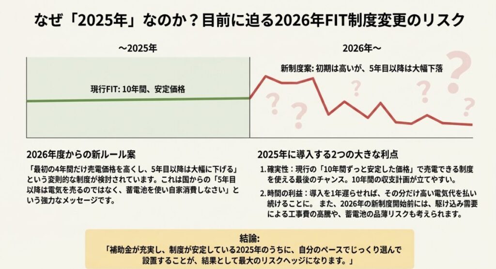 太陽光で発電した電気を蓄電池に貯めて夜間に使う自給自足の仕組み図